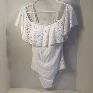 Tempt Me White One Piece Off Shoulder Lace Swimsuit